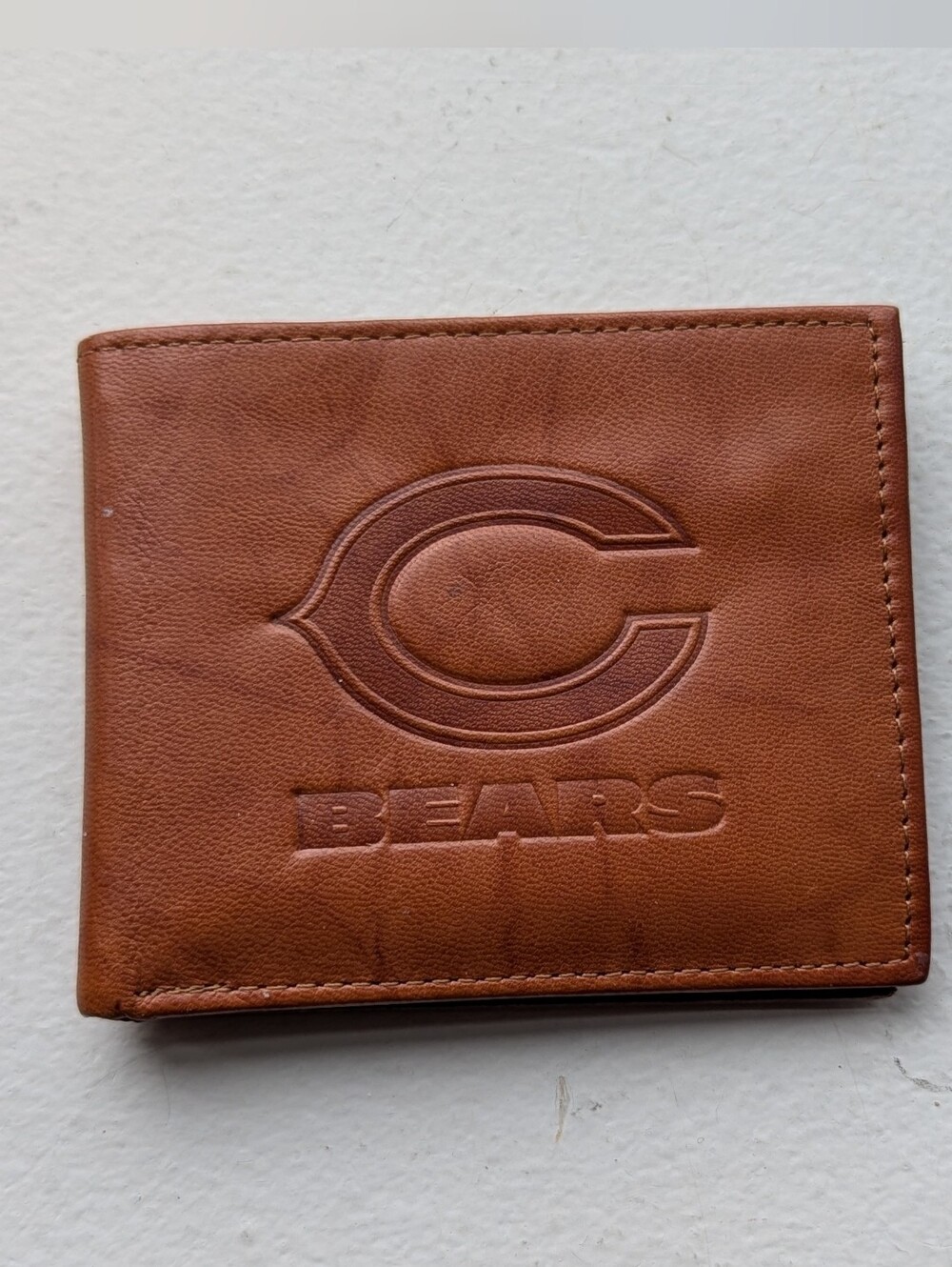 Chicago Bears Brown Leather Bifold Wallet Embossed Wishbone C Logo NFL